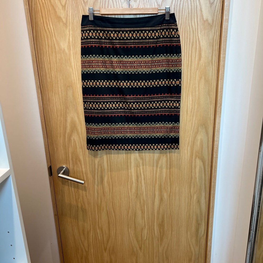 Black and rust orange print pencil skirt cotton